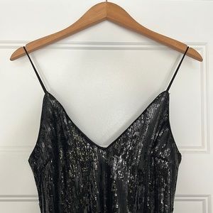 Forever 21 black sequin spaghetti strap dress with fringe